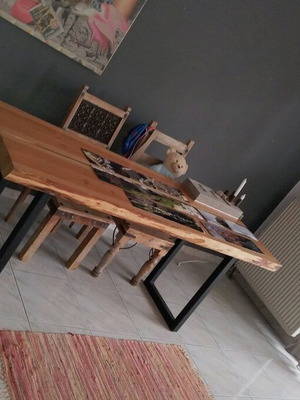 Handmade dining table used for 6 people with fir wood and metal legs