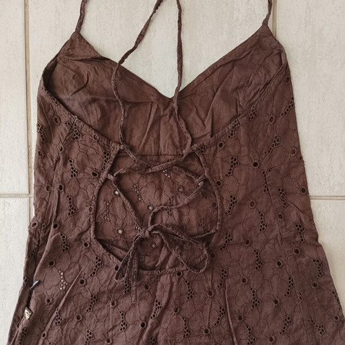 Roxy Quicksilver broderie backless top, brown, size S