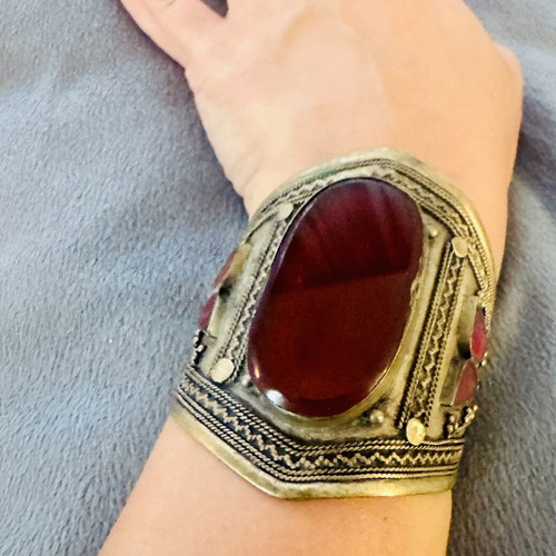 Vintage handmade 925 silver bracelet with carnelian semiprecious stone like new