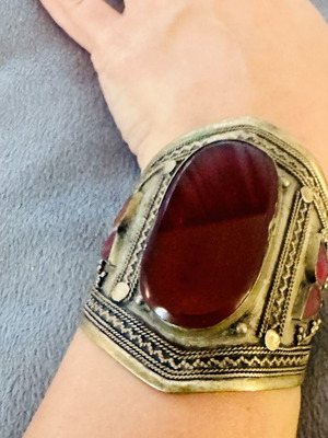 Vintage handmade 925 silver bracelet with carnelian semiprecious stone like new