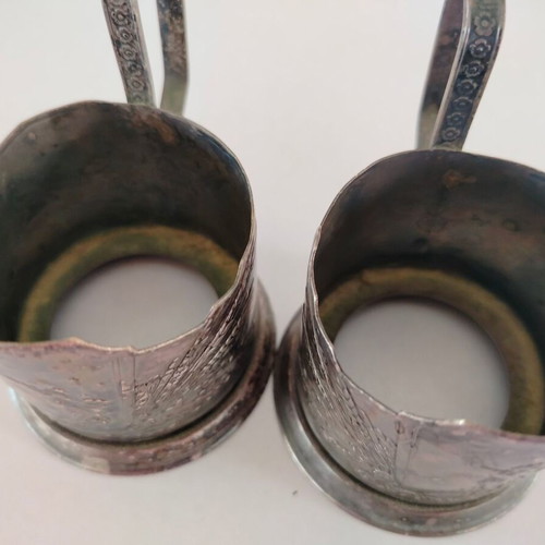 Soviet metal tea glass holders used, set of 2, 1960s era