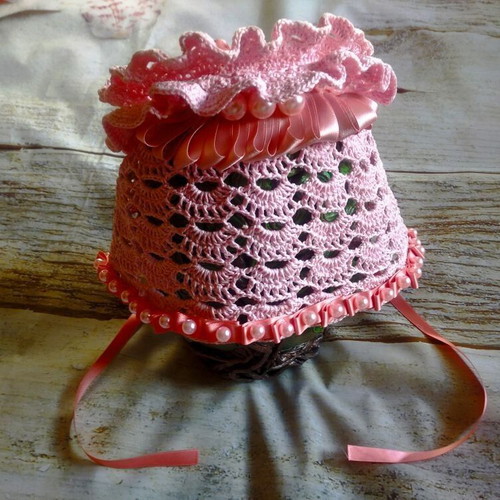 Knitted hat handmade, 100% cotton, pink, for children 1-3 years