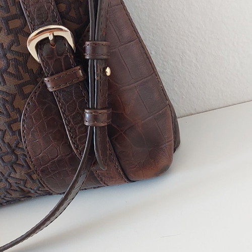DKNY crossbody bag used, leather and fabric, medium size, brown