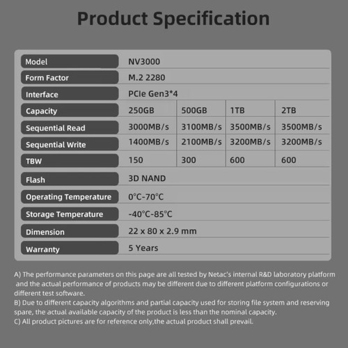 Netac 2280 Gen3x4 500GB SSD new