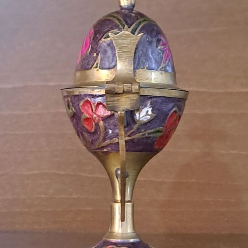 Art et Lumiere incense burner used, solid brass with enamel and floral designs