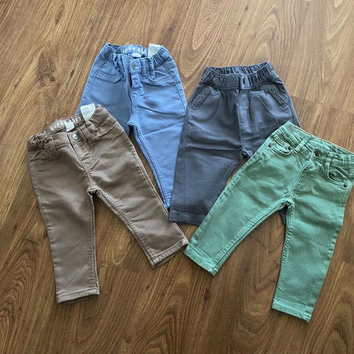 Fabric and denim pants like new, pack of 4, 9-12 months
