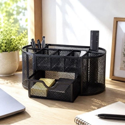 Metal Mesh Desk Organizer with 9 Compartments, New