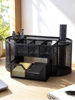 Metal Mesh Desk Organizer with 9 Compartments, New