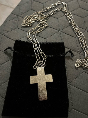 Large hammered silver cross like new ethnic style