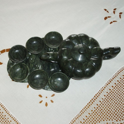 Traditional tea set made of nephrite stone new