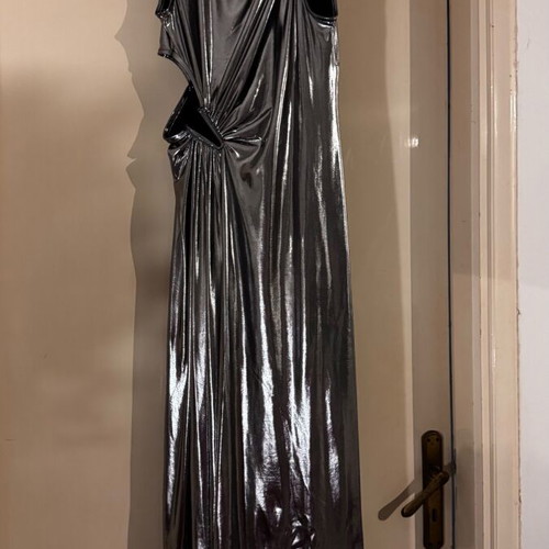 topshop silver maxi dress Topshop sheer metallic long sleeve dress in silver