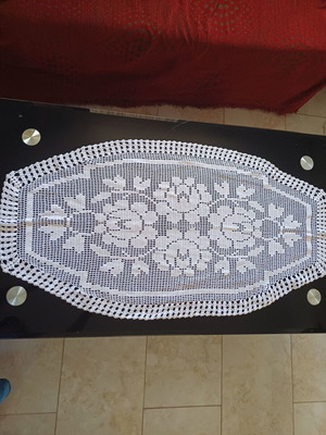 Handmade crochet table runner like new 95x52 cm