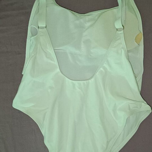 White one-piece swimsuit used, high-cut, sizes M-L