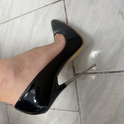 Black patent leather stiletto heels, 16 cm