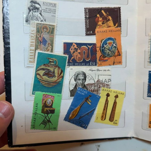 International Stamp Collection album with large vintage Greek and foreign stamps lot