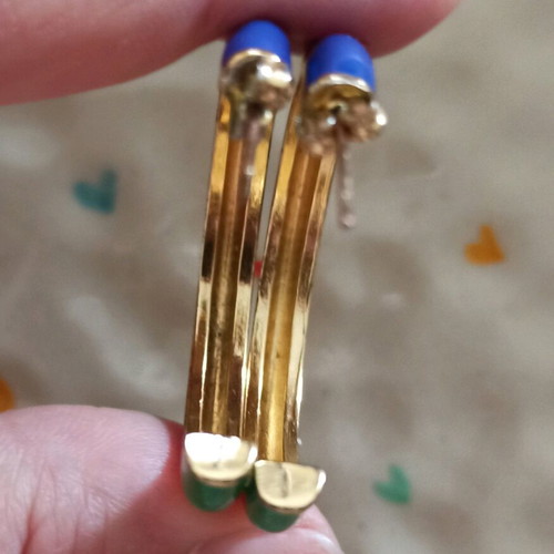 Striped multicolor hoop earrings made of steel like new