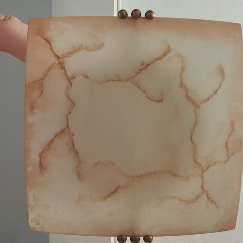 Ceiling light with glass shade like new, beige-white 39.5cm×39.5cm