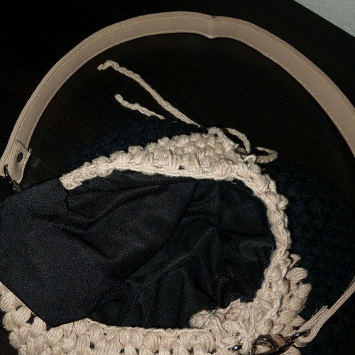 Handmade shoulder bag used, black and beige