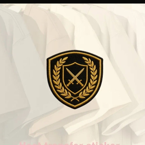 Shield with two golden swords and laurel leaves new, iron-on patch