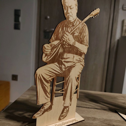 Wooden decorative Markos Vamvakaris new with laser engraving