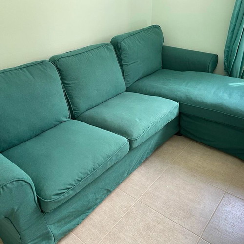 IKEA Ektorp three-seat sofa with chaise lounge turquoise green cover like new
