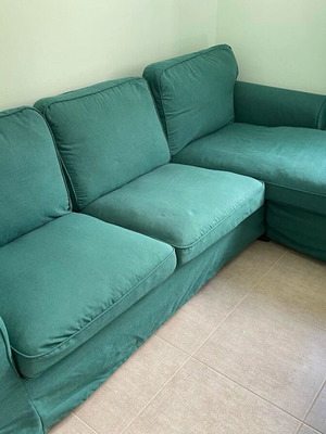 IKEA Ektorp three-seat sofa with chaise lounge turquoise green cover like new