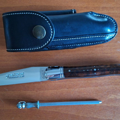 French knife new with leather case and sharpening steel