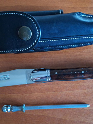 French knife new with leather case and sharpening steel