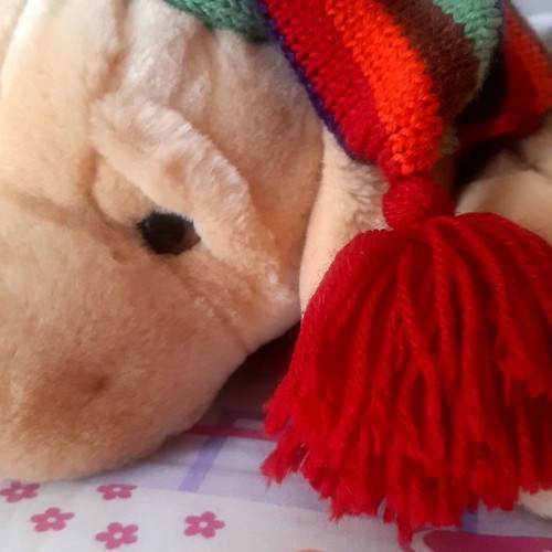 Plush dogs new, mom and puppy with knitted scarf