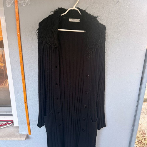 Breeze black long knitted cardigan with fur collar used