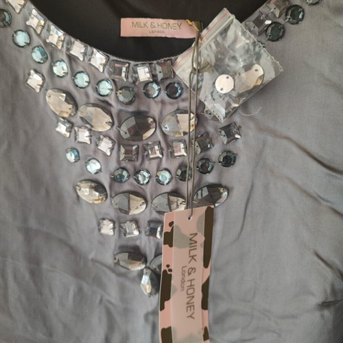 Milk & Honey silk dress with stones new, gray, size L
