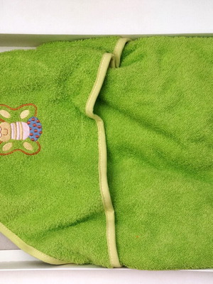 Baby Hooded Towel with Embroidery green, 100% cotton, new
