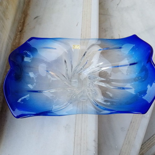 Egermann Bohemia crystal serving platter, cobalt blue