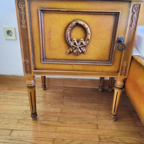 Vintage bedroom set used with dressing table, mirror and nightstands