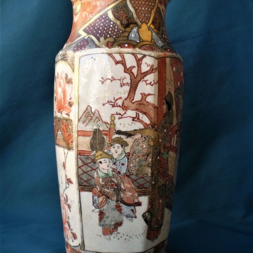 Satsuma Meiji hexagonal vase 19th century used