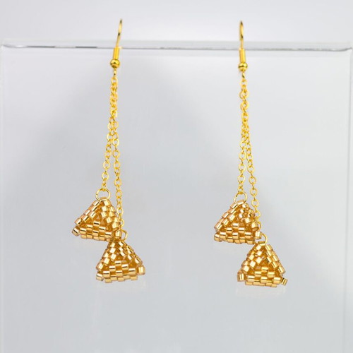 Gold Earrings with Triangular Glass Beads handmade