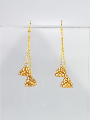 Gold Earrings with Triangular Glass Beads handmade