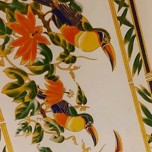 Wooden serving tray white lacquer with exotic design, like new