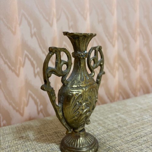 Antique decorative mini amphora vase made of brass used