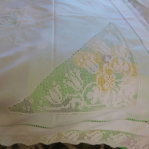 Handmade tablecloth new, square linen with lace