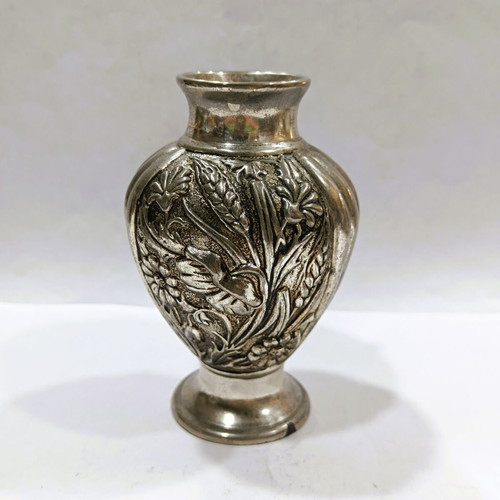 Vintage Silver-Plated Vase with Embossed Floral Motif, 12cm, like new