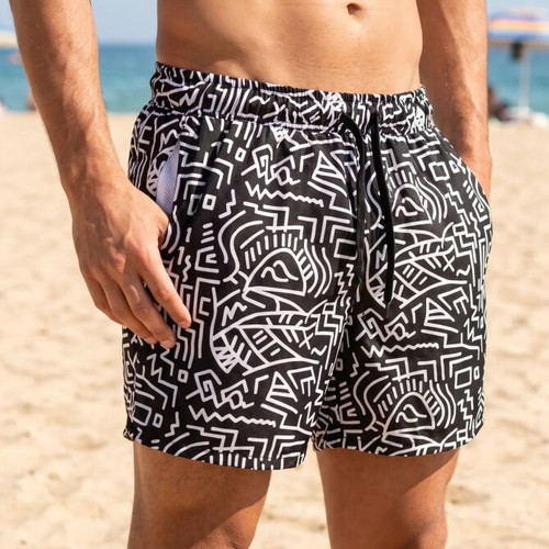 Legendary Symbols Tropical swim shorts new, black and white