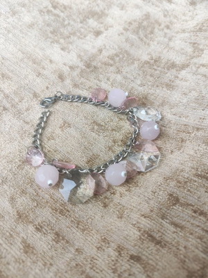 Chain bracelet with crystals and pink charms used