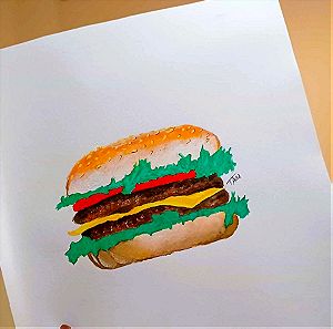 Λαχταριστό σχέδιο Burger, μολύβι και ακρυλικό