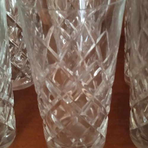 Crystal water glasses set of five like new, engraved