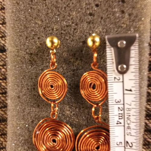 Copper earrings with spirals refurbished, handmade, stud