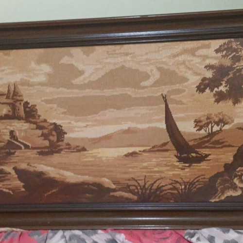 Embroidered framed textile painting 125x61 like new