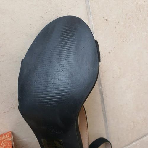Just Me sandals like new, black suede, size 38, 10cm heel