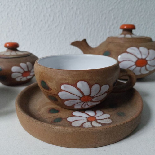 Vintage clay tea set used, 1970s
