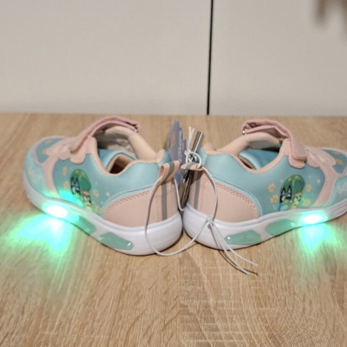 Bluey Sneakers with LED Lights, Size 27, Pink and Turquoise
